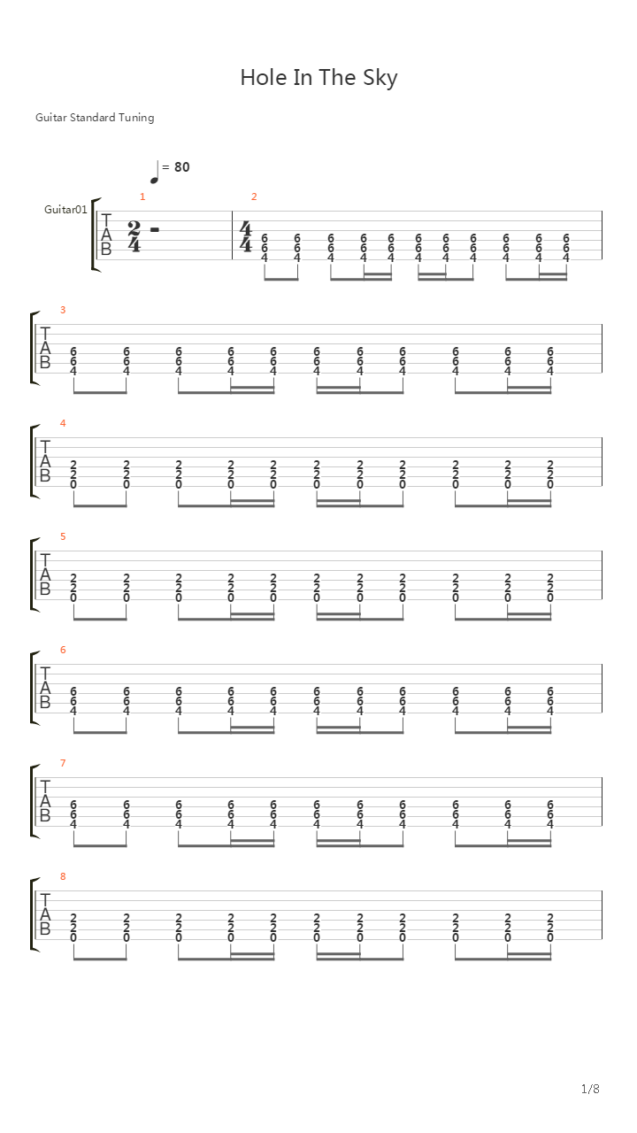 Silent Hill(寂静岭) - Hole In The Sky吉他谱