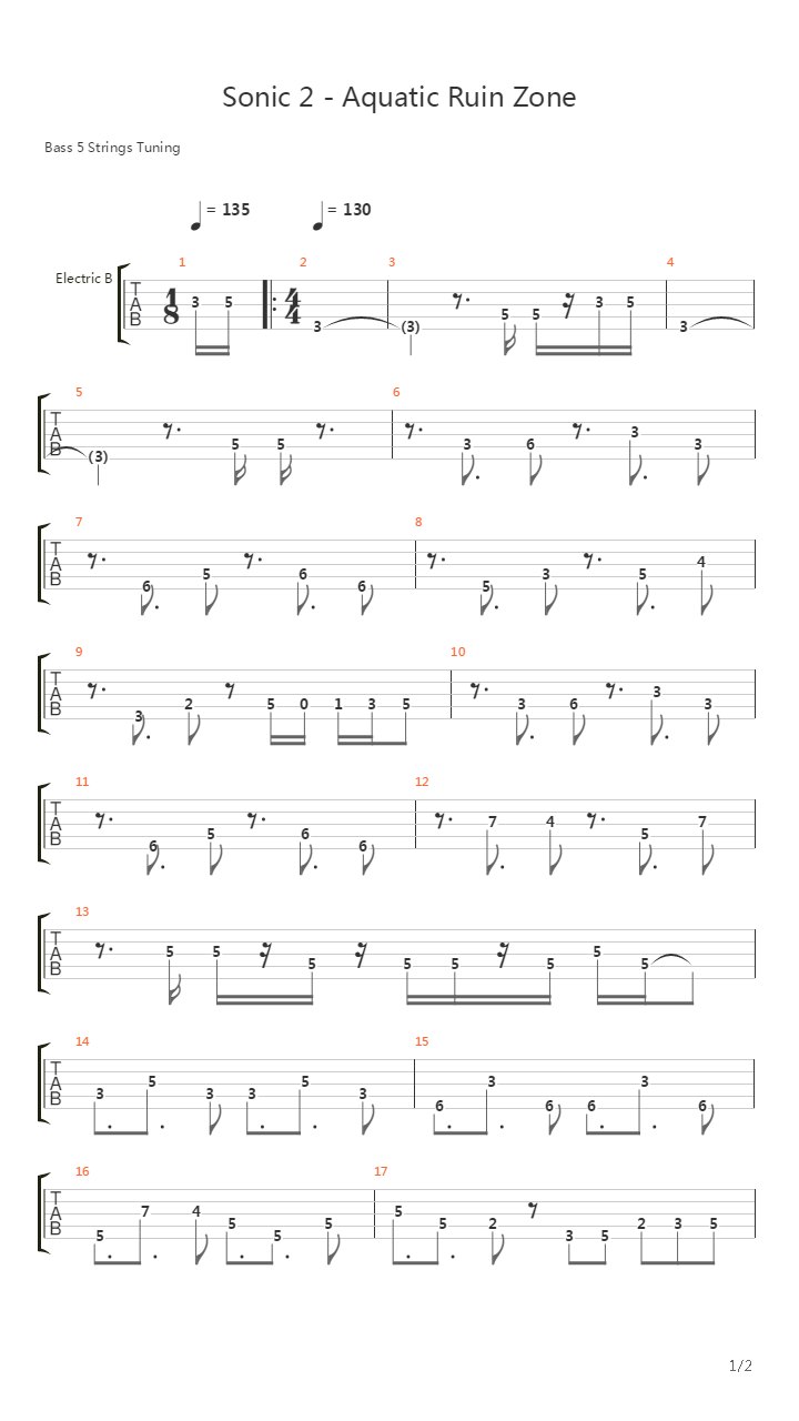 Sonic the Hedgehog(刺猬索尼克) - Aquatic Ruin Zone吉他谱