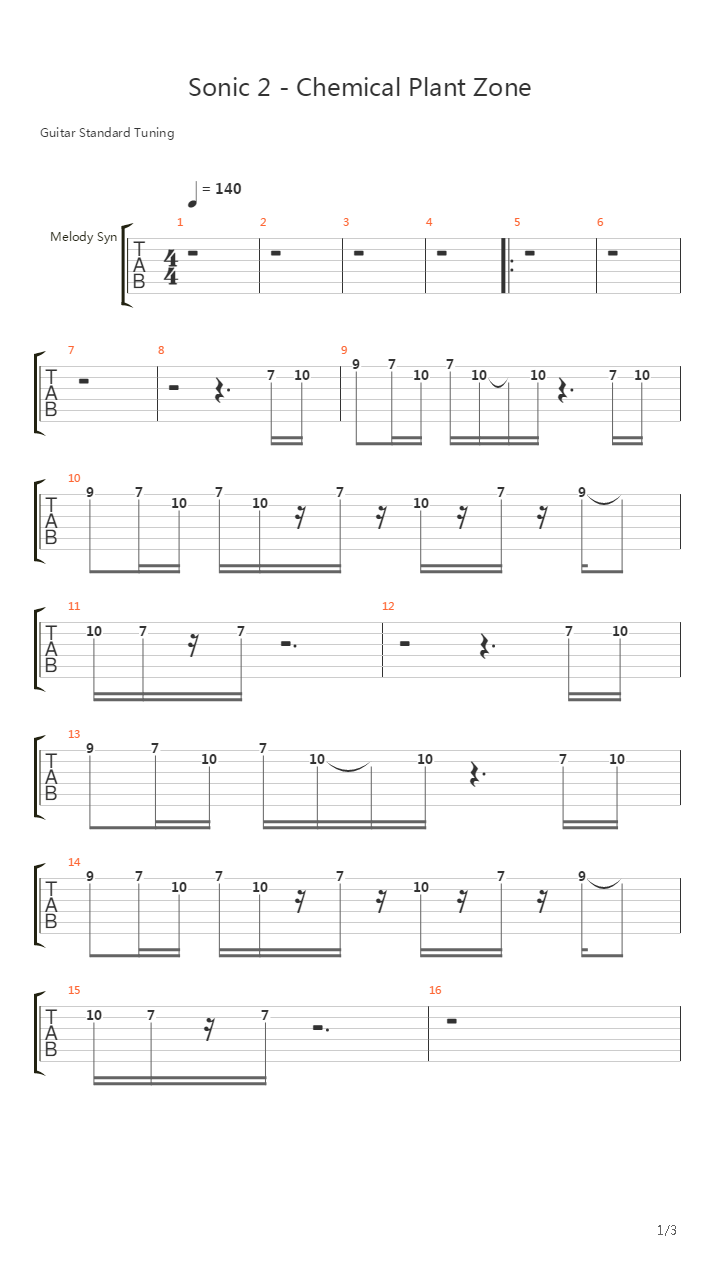 Sonic the Hedgehog(刺猬索尼克) - Chemical Plant Zone吉他谱