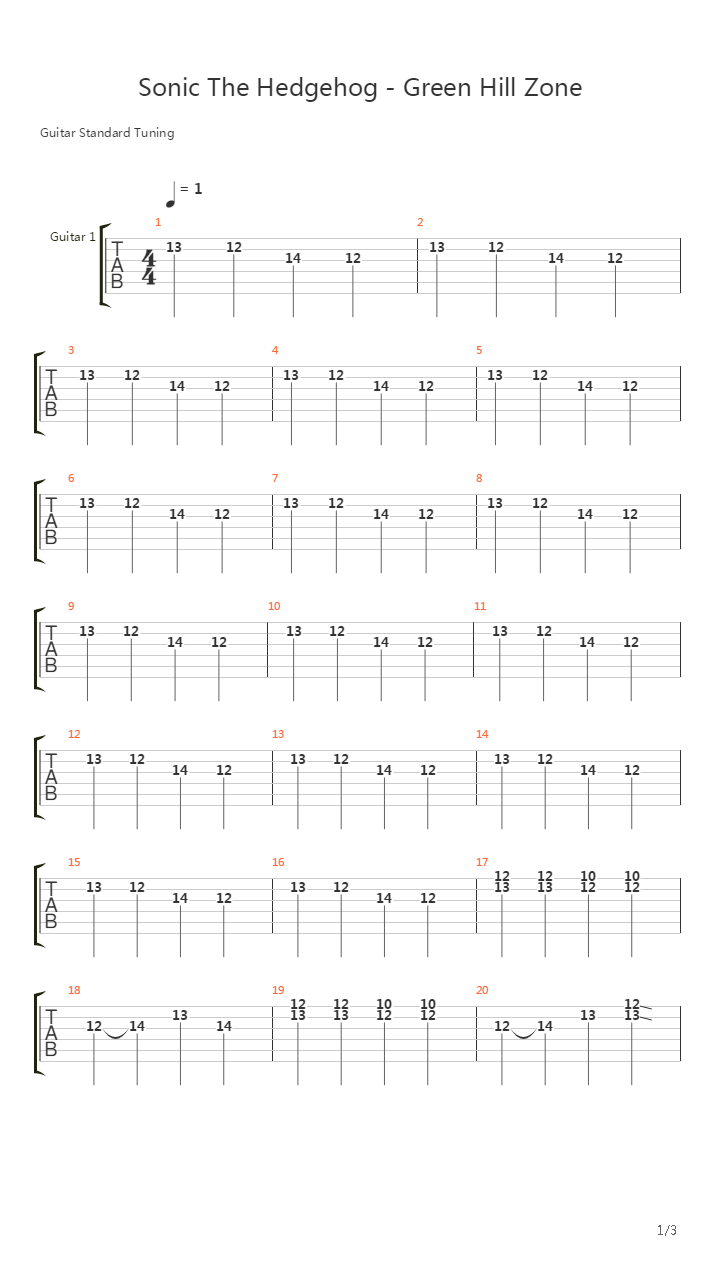 Sonic the Hedgehog(刺猬索尼克) - Green Hill Zone吉他谱