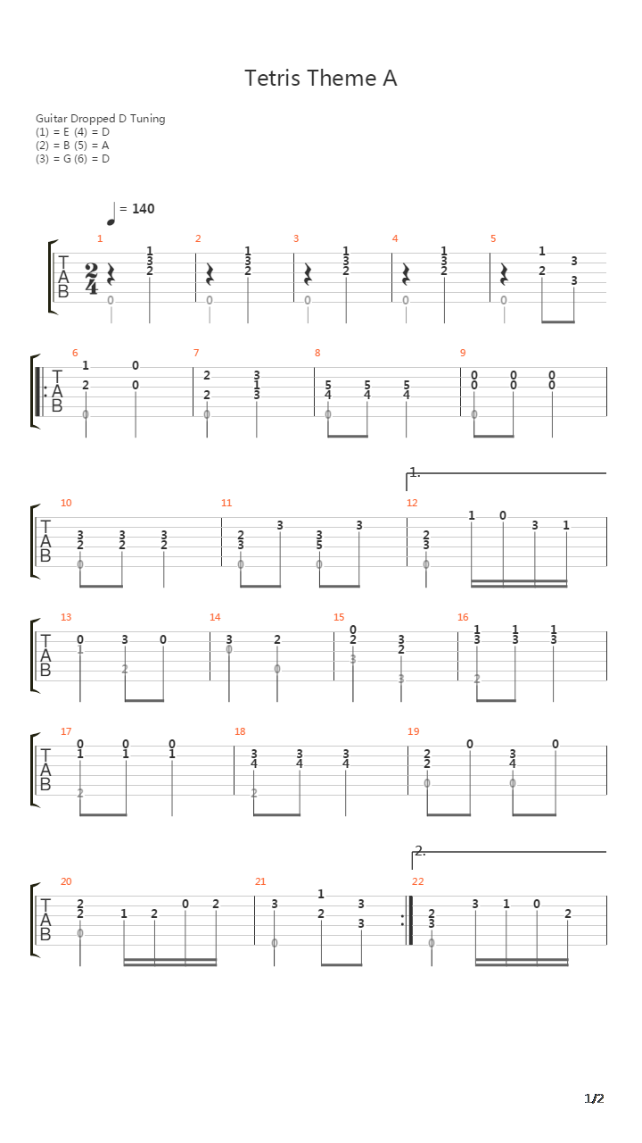 Tetris (俄罗斯方块) - Theme A吉他谱