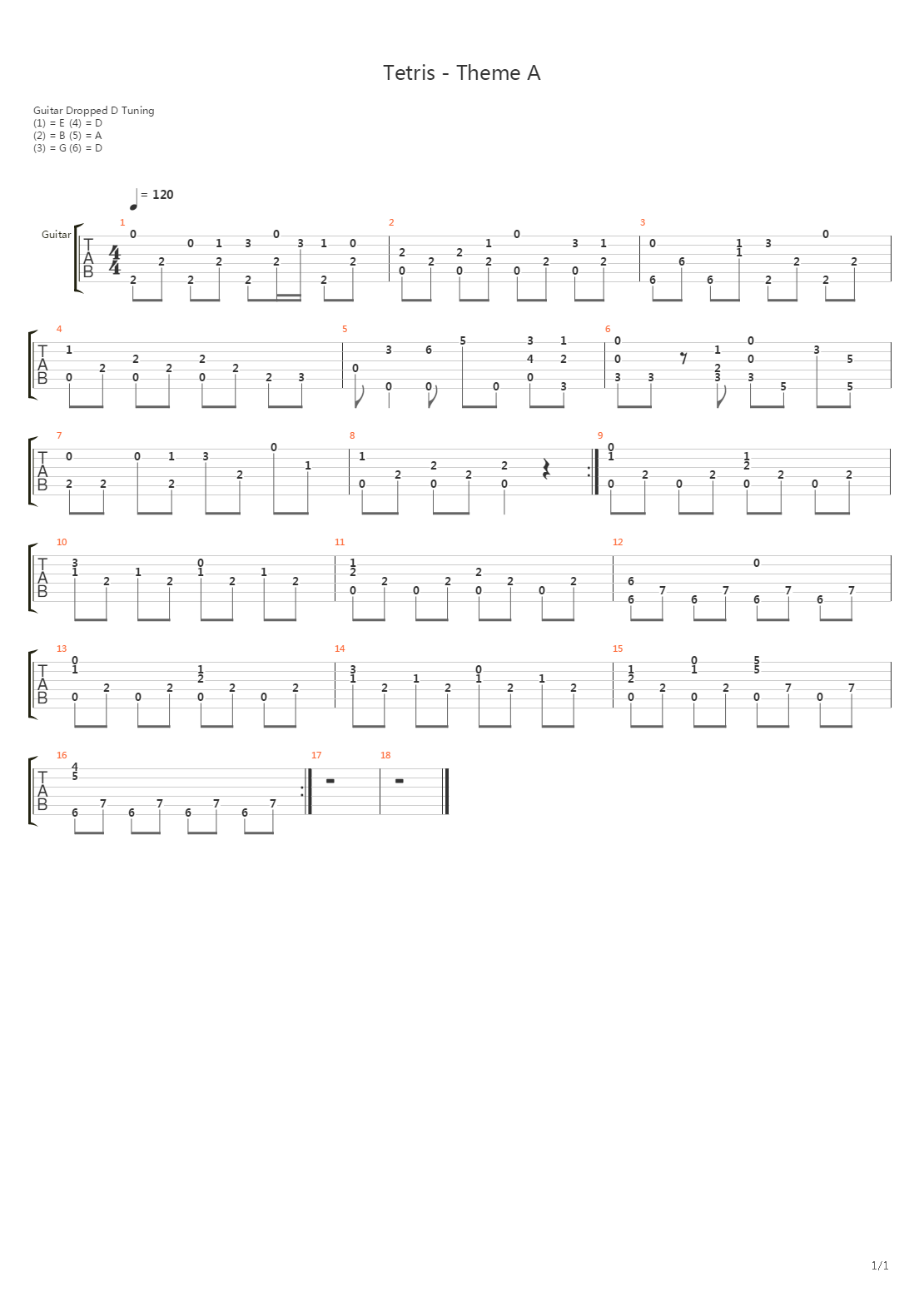 Tetris (俄罗斯方块) - Theme A吉他谱