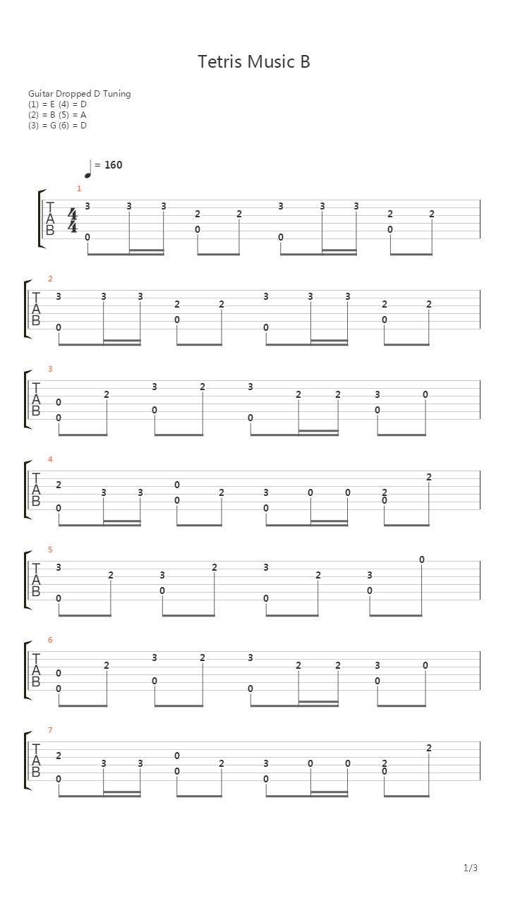 Tetris (俄罗斯方块) - Theme B吉他谱