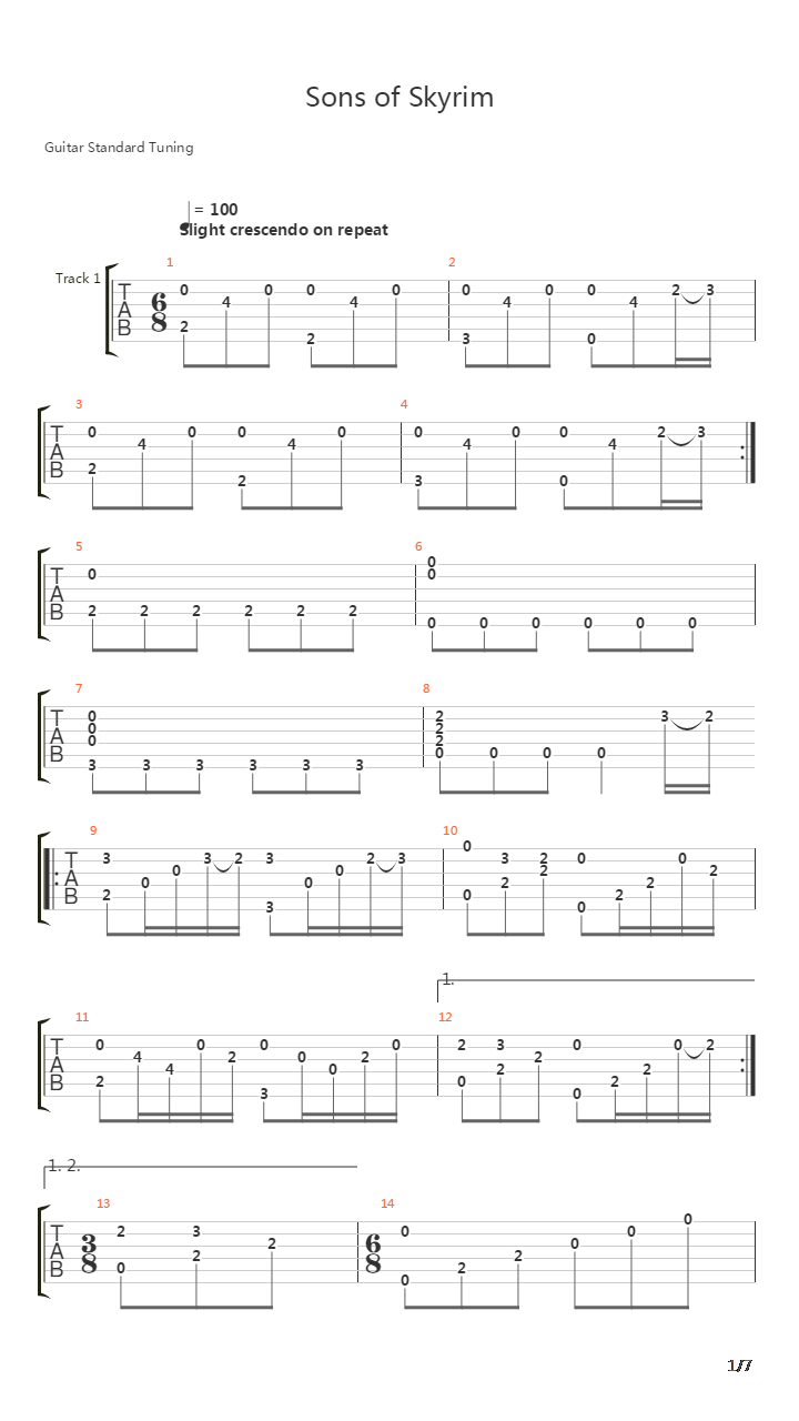 The Elder Scrolls(上古卷轴) - Sons of Skyrim吉他谱