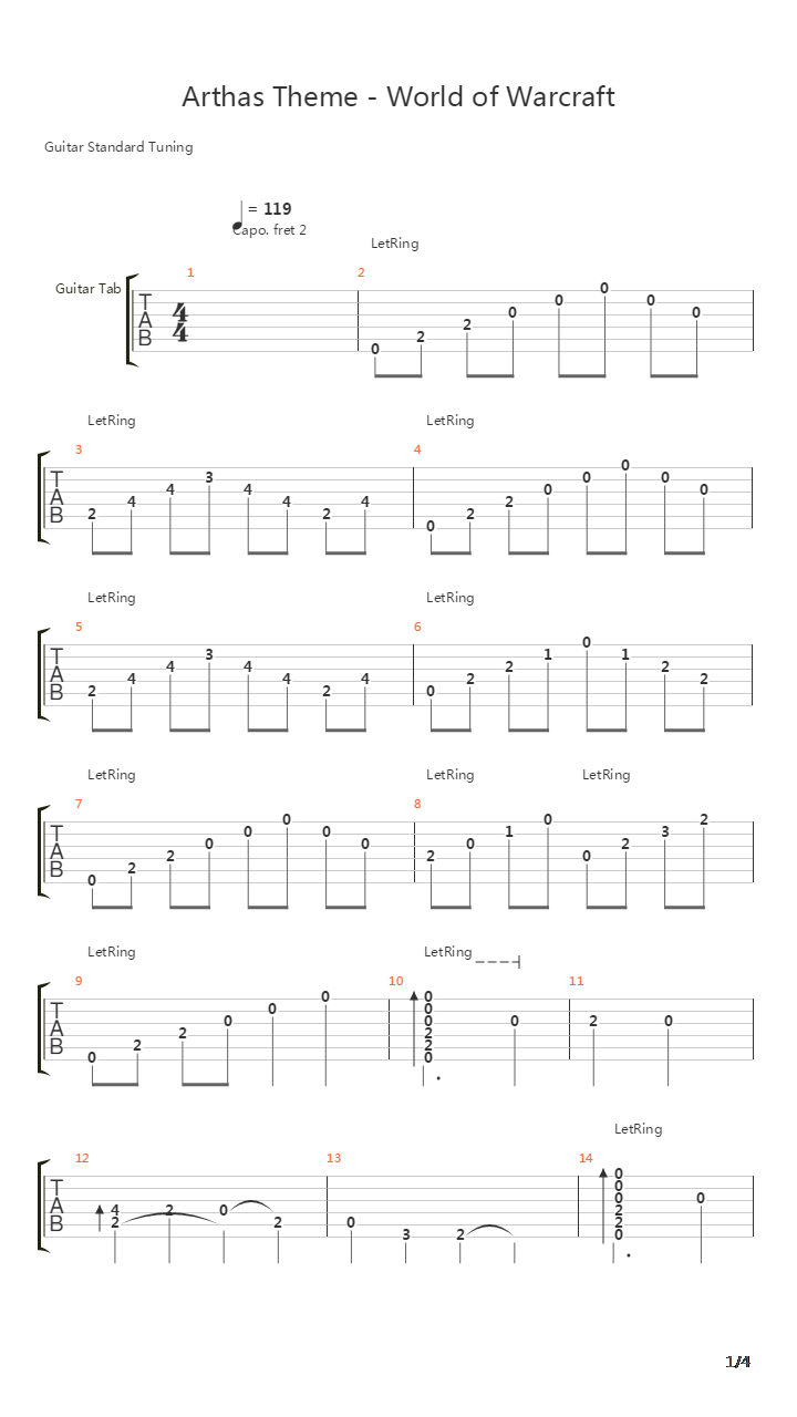 World of Warcraft(魔兽世界) - Arthas' Theme吉他谱