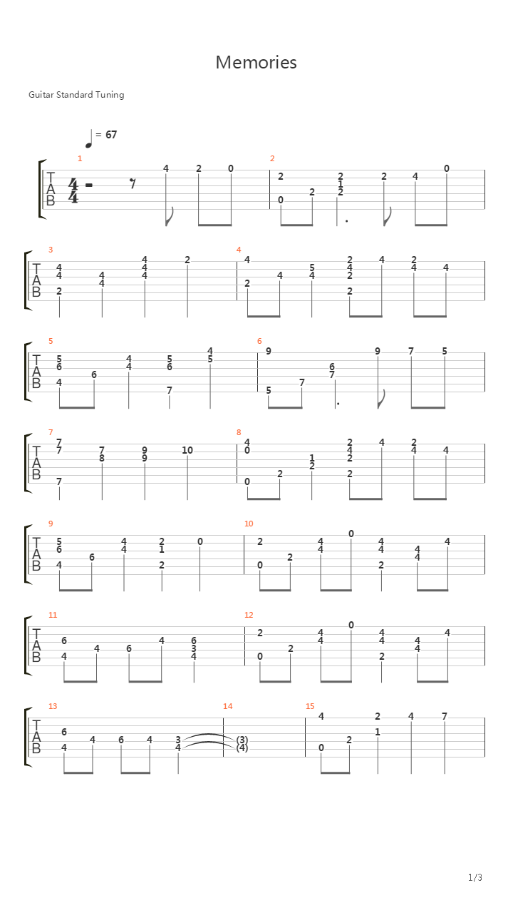 Xenoblade(异度之刃) - Memories吉他谱