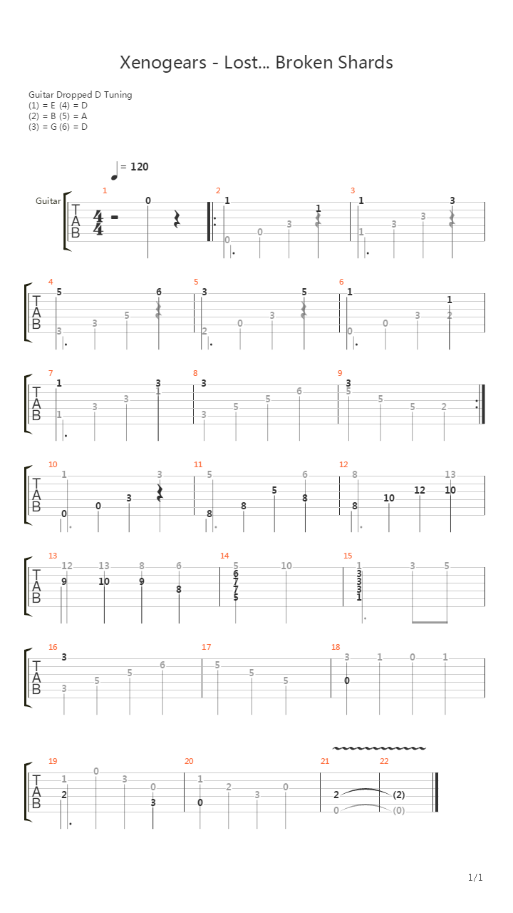 Xenogears(异度装甲) - ロスト...きしんだ かけら(Lost... Broken Shards)吉他谱