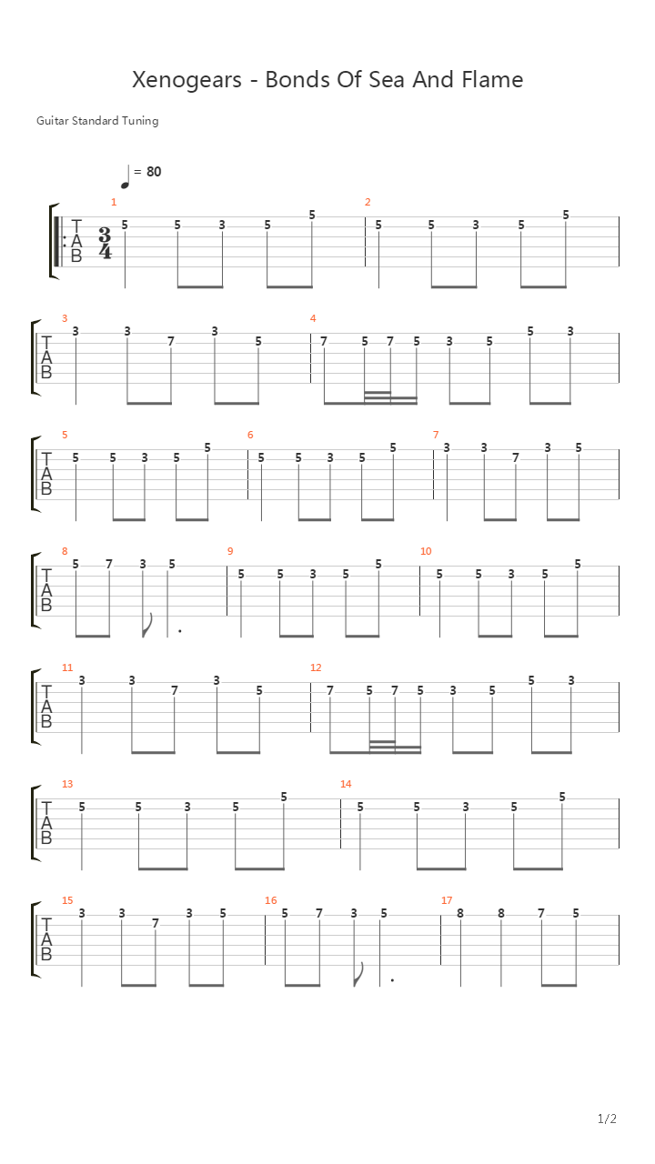 Xenogears(异度装甲) - 海と炎の绊(海之炎绊)吉他谱