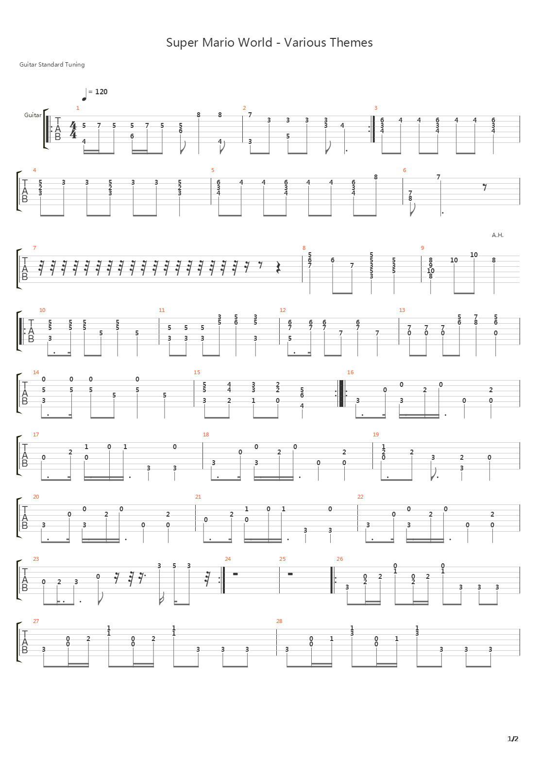 超级玛丽 - Various Super Mario World Themes吉他谱