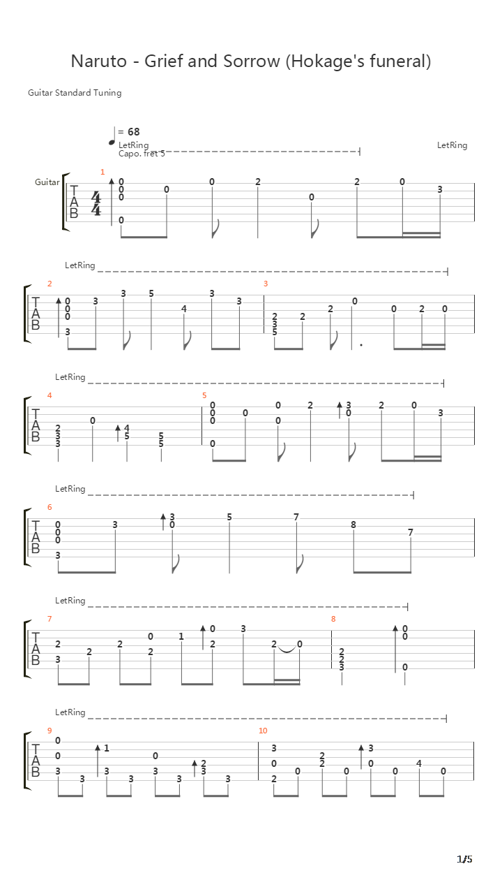 火影忍者 - 悲伤曲(Sadness and sorrow)吉他谱