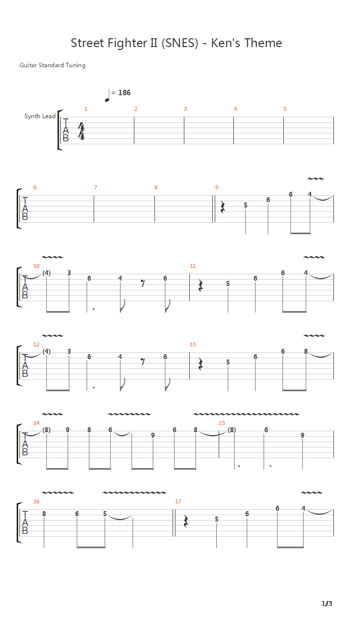 街头霸王 - Ken's Stage(肯)吉他谱