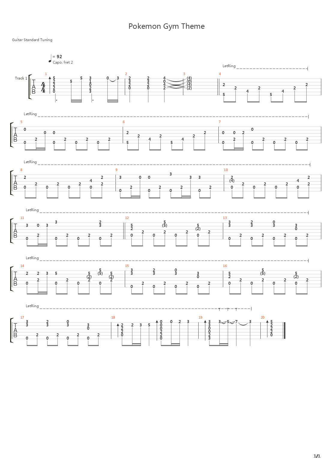 口袋妖怪 - Gym Theme吉他谱