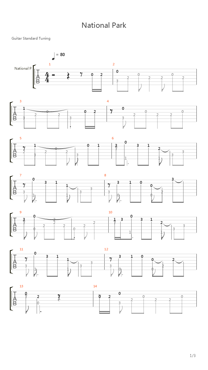 口袋妖怪 - National Park(自然公园)吉他谱