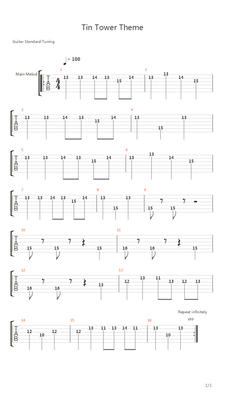 口袋妖怪 - Tin Tower Theme吉他谱