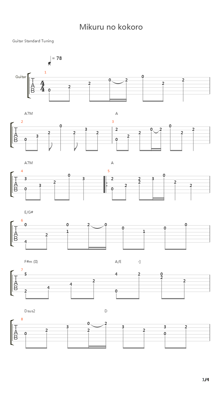 凉宫春日的忧郁 - Mikuru no Kokoro吉他谱