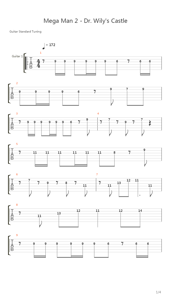 Mega Man(洛克人) - Dr Wilys Castle (Stage 1)吉他谱