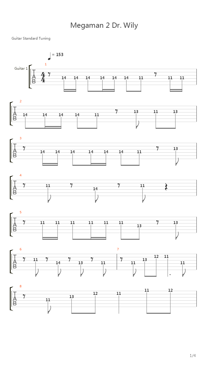 Mega Man(洛克人) - Dr. Wily (Stage 1)吉他谱