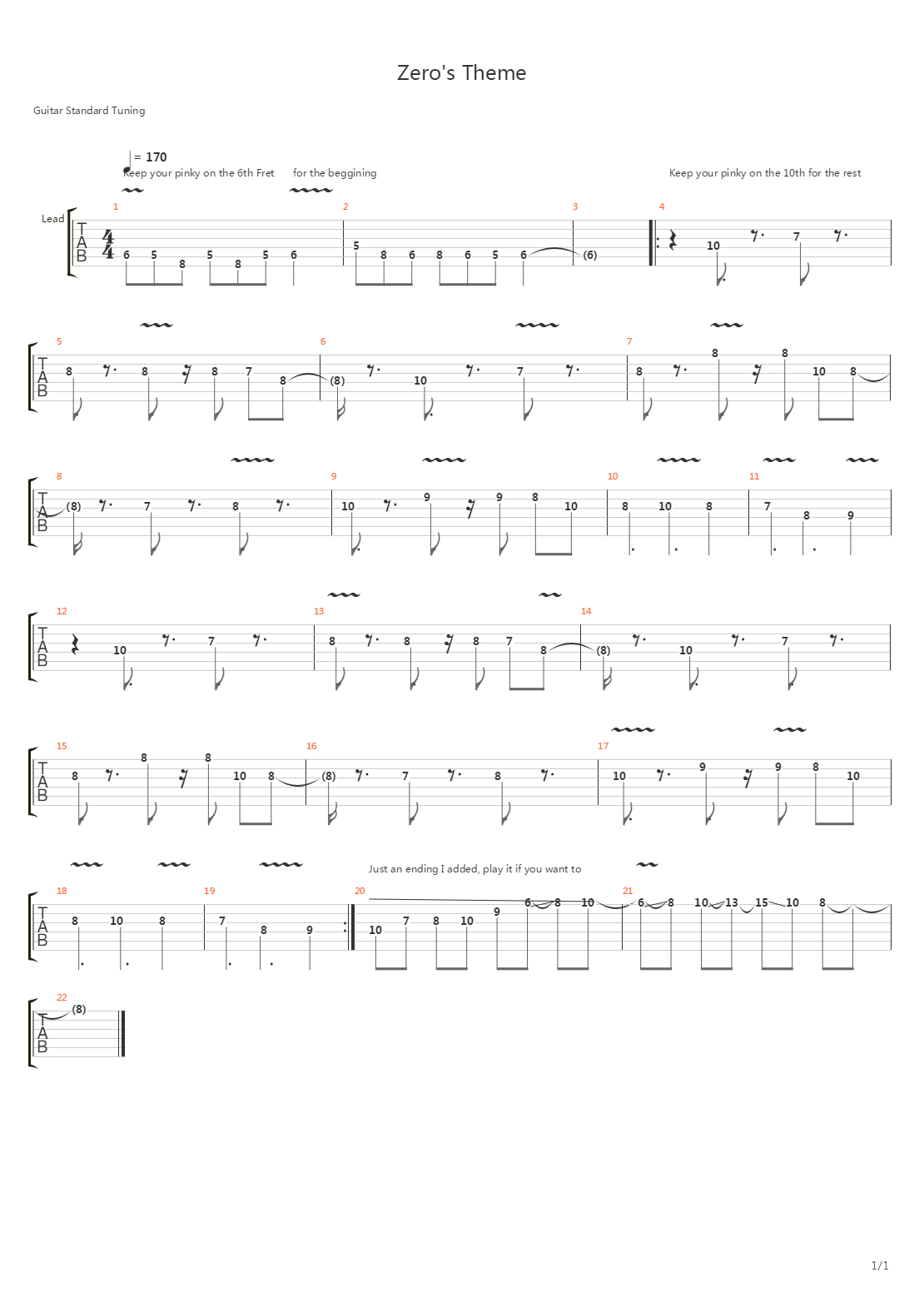 Mega Man X2(洛克人X2) - Zeros Theme吉他谱