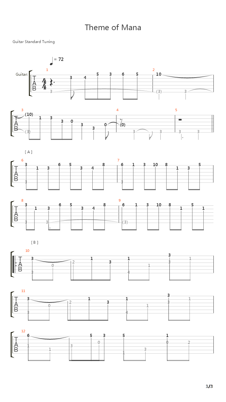 圣剑传说 - Theme of Mana吉他谱