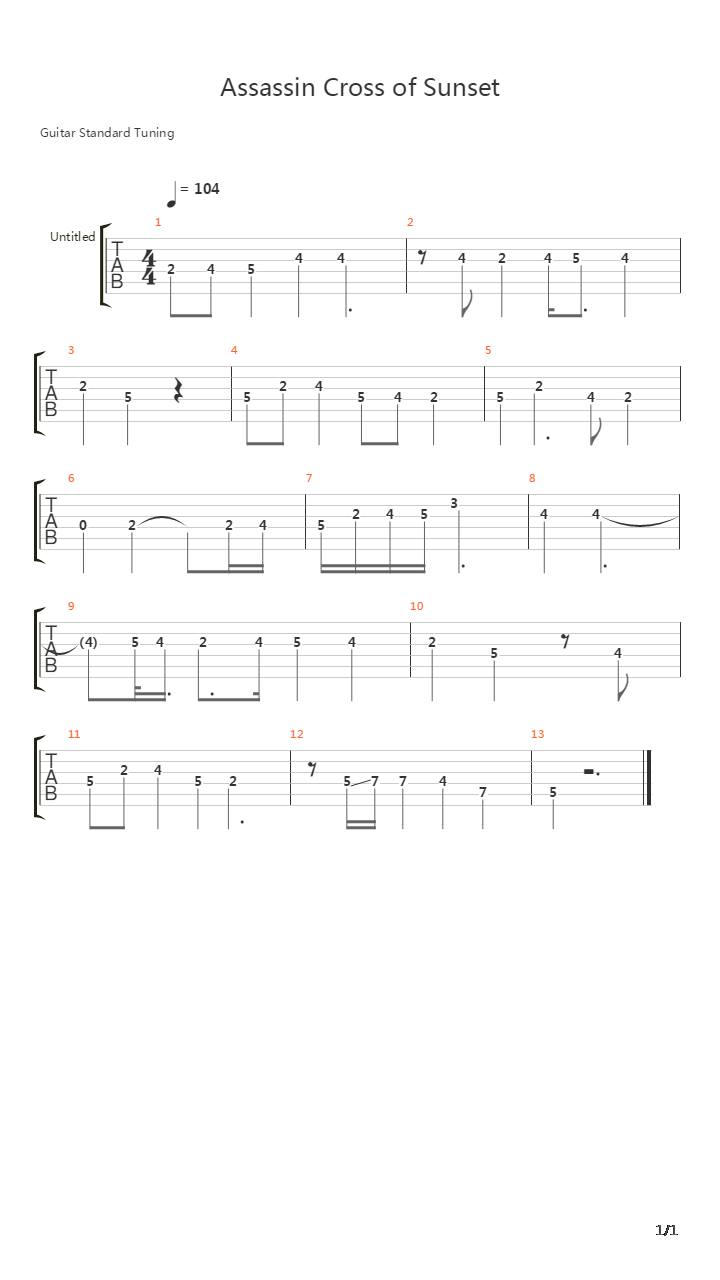 仙境传说 - Assassin Cross of Sunset吉他谱