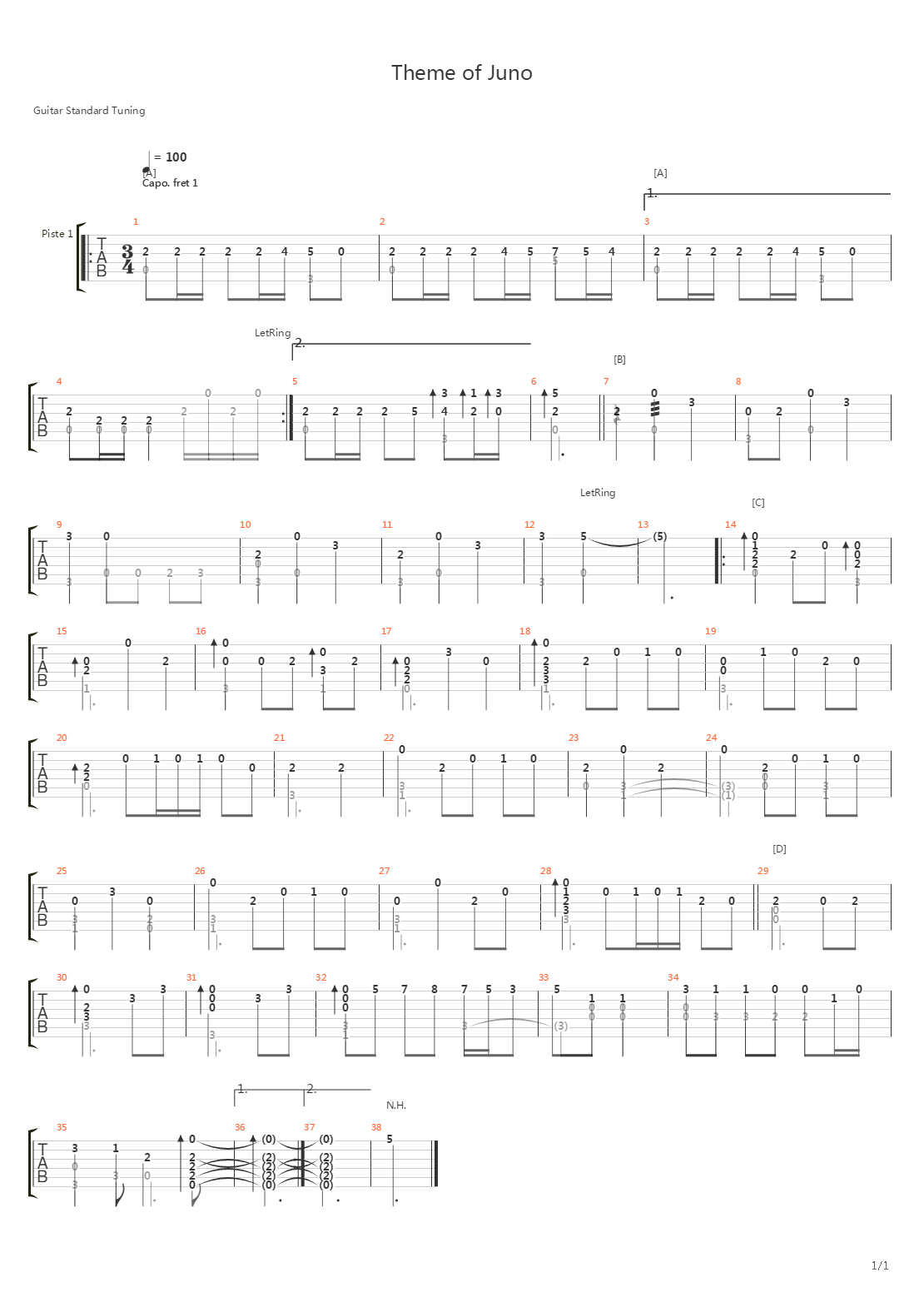 仙境传说 - Theme of Juno(朱诺)吉他谱