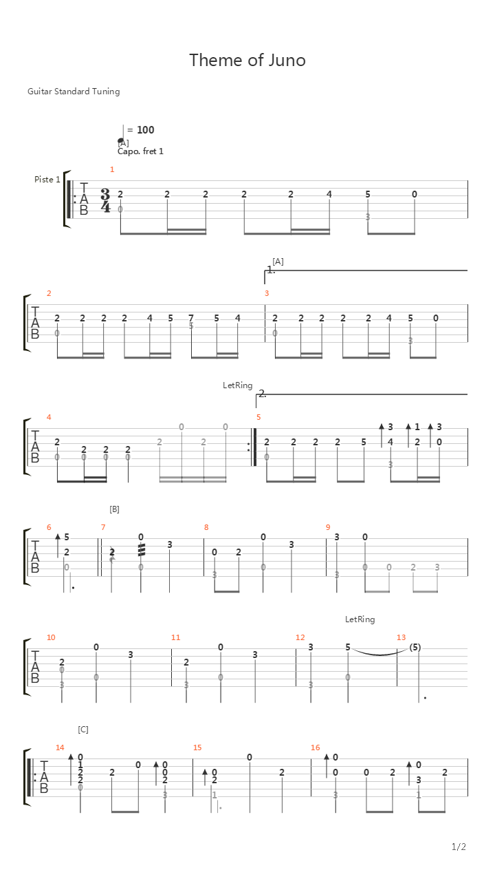 仙境传说 - Theme of Juno(朱诺)吉他谱