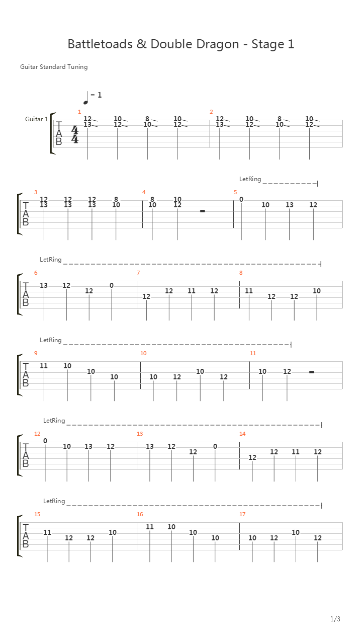 战斗蛙与双截龙 - Stage 1吉他谱