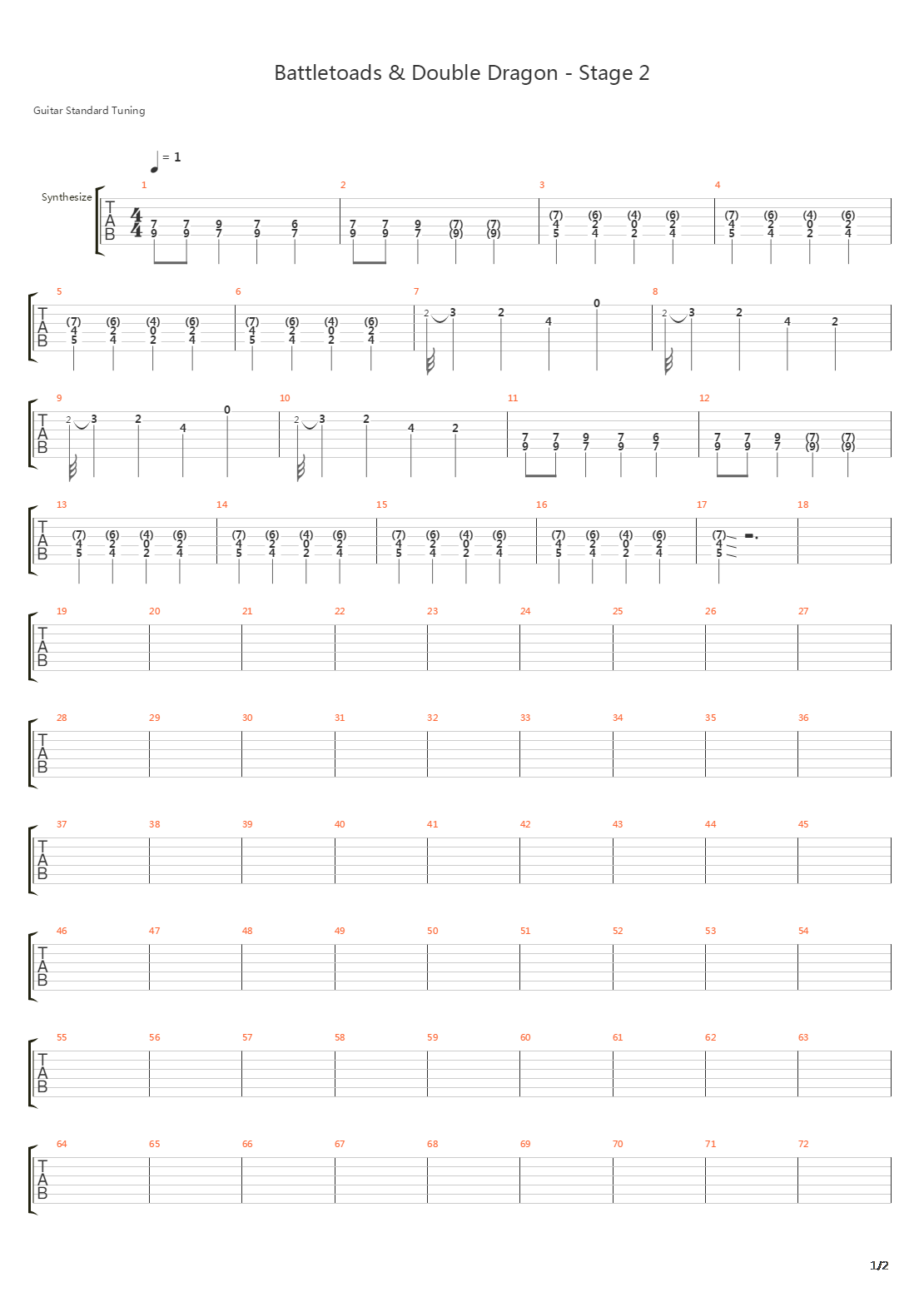 战斗蛙与双截龙 - Stage 2吉他谱