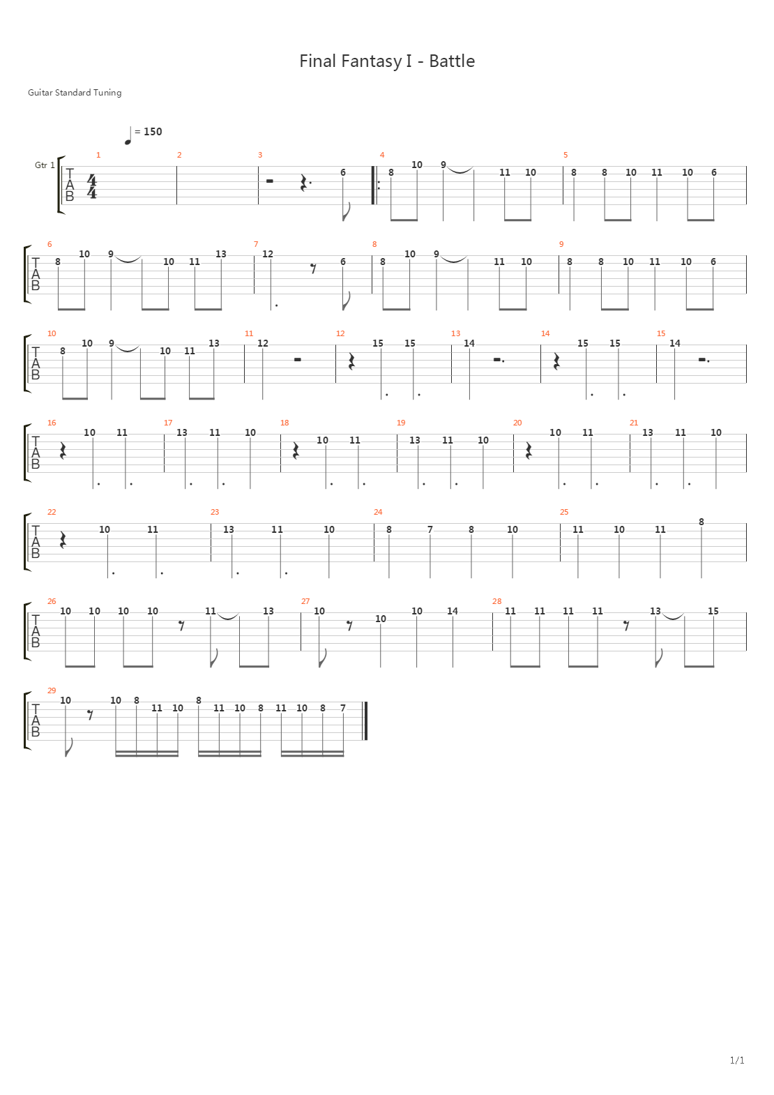 最终幻想 - Battle Theme吉他谱