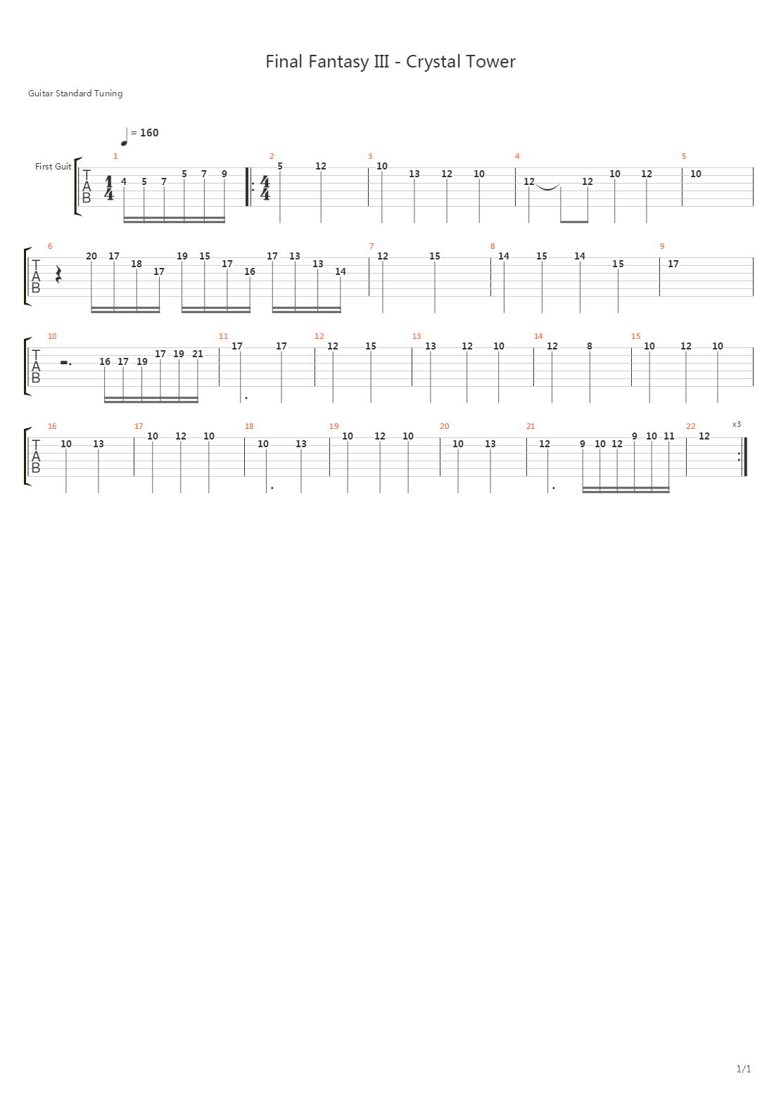 最终幻想3 - Crystal Tower(クリスタルタワー 水晶塔)吉他谱