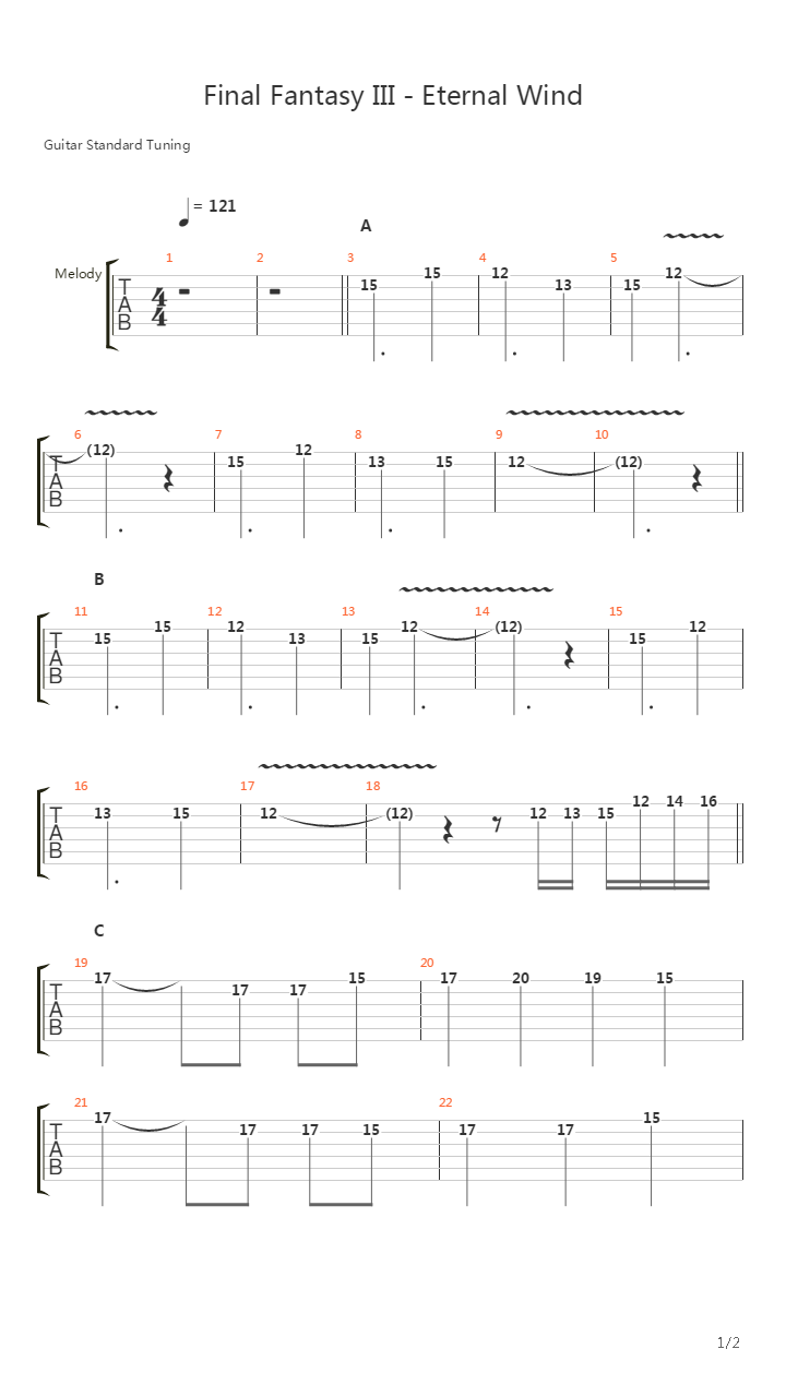 最终幻想3 - Eternal Wind吉他谱
