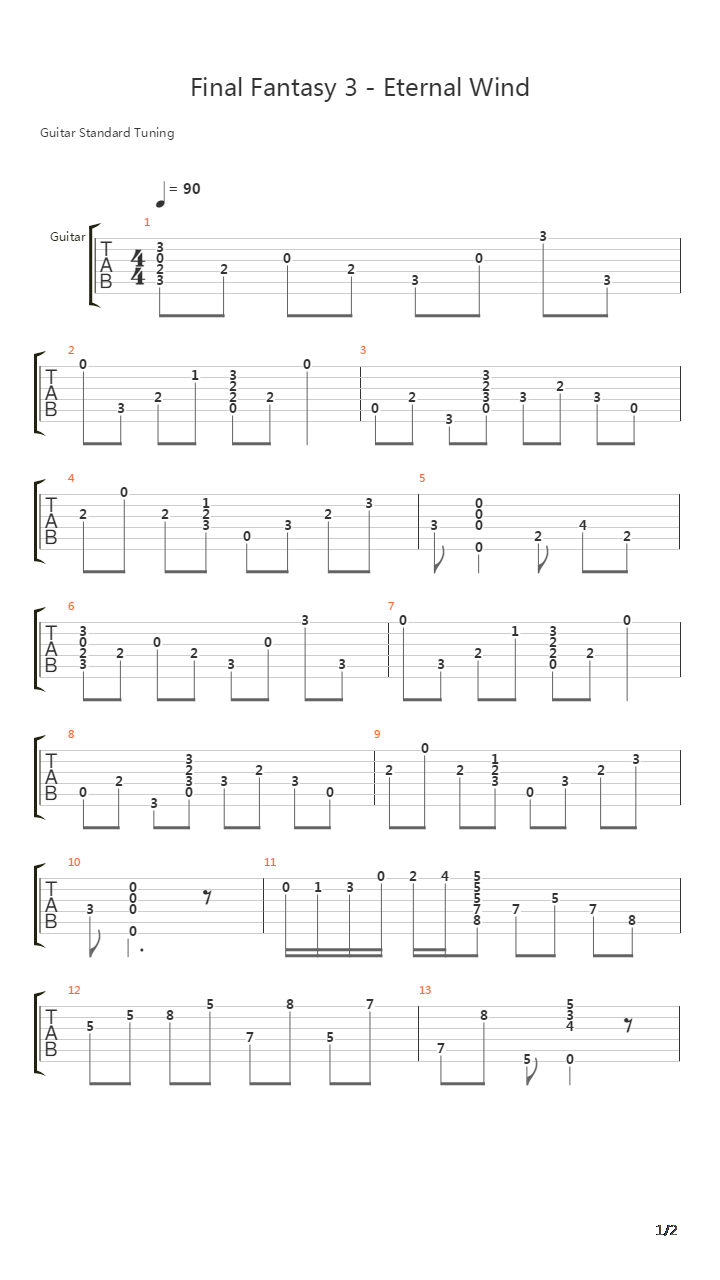 最终幻想3 - Eternal Wind吉他谱