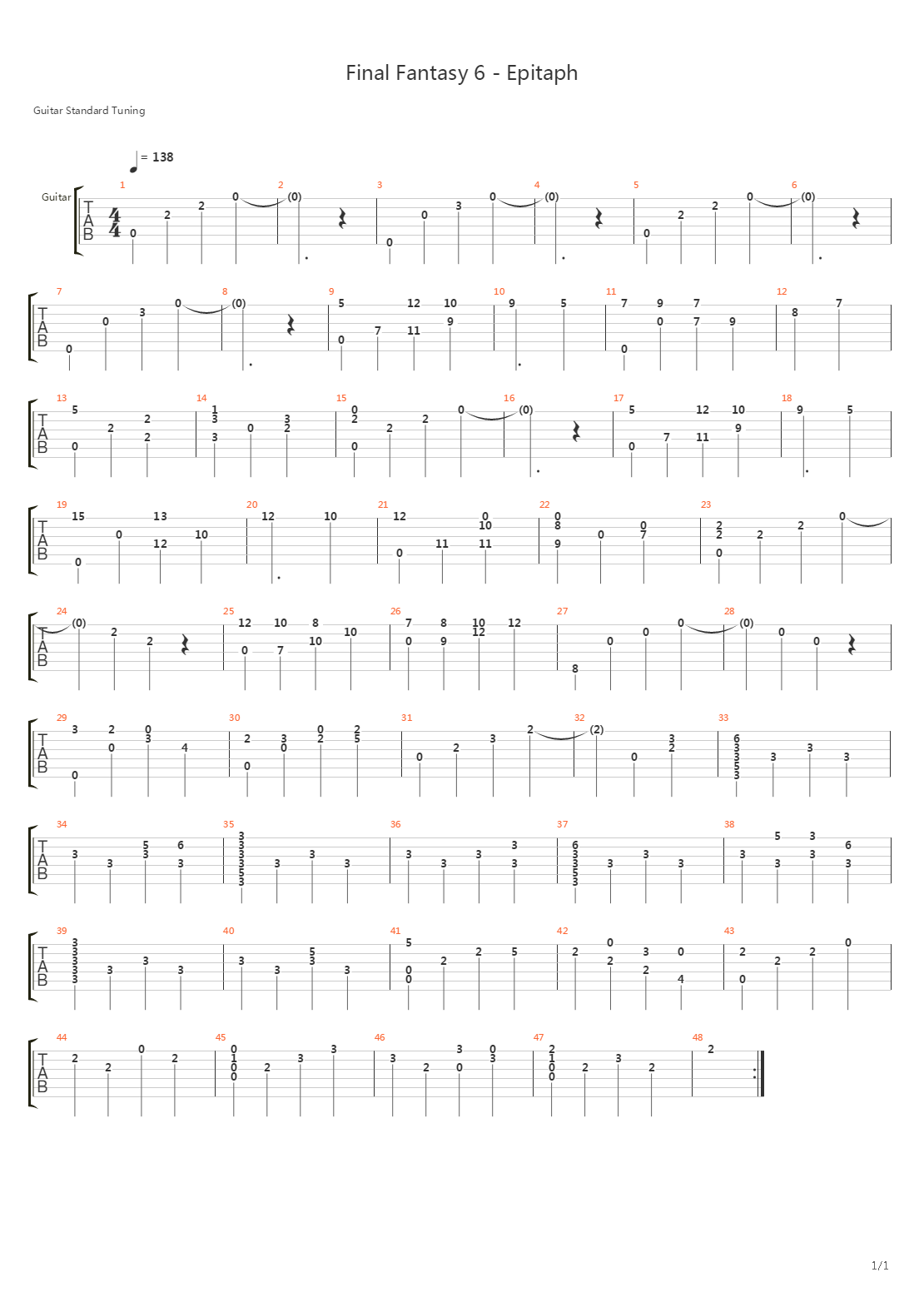 最终幻想6 - Epitaph(エピタフ 墓志铭)吉他谱