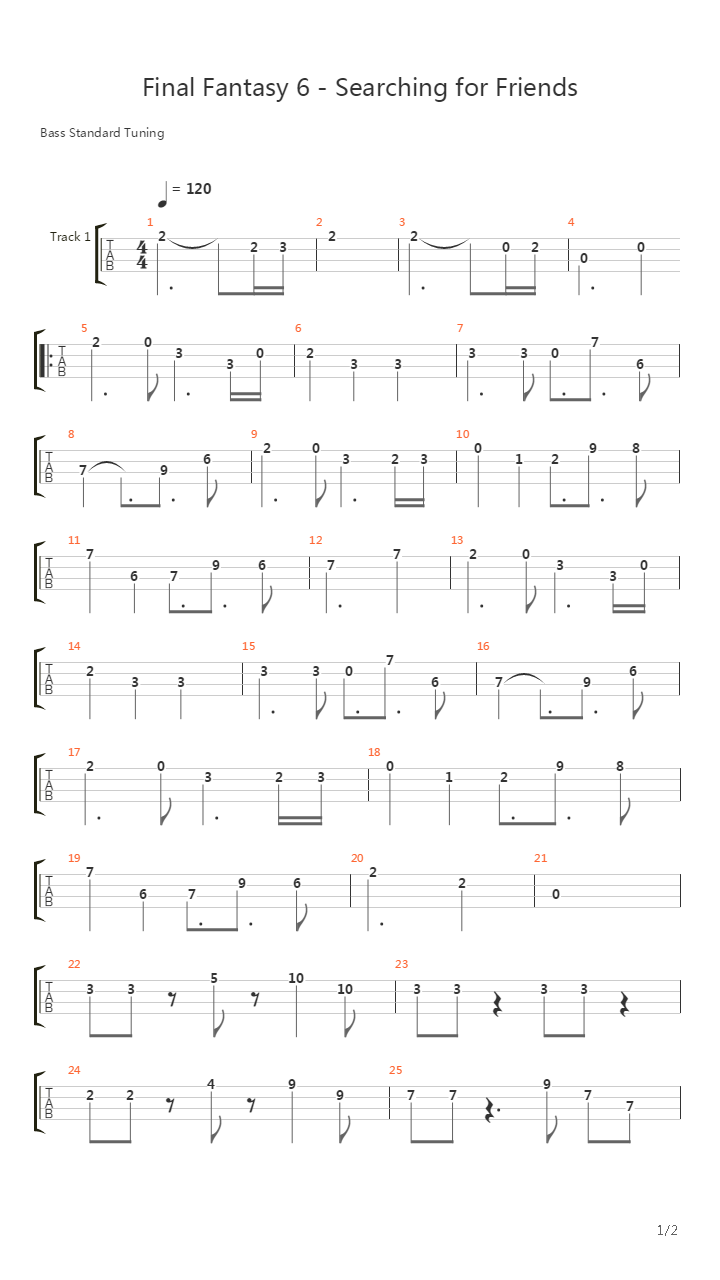 最终幻想6 - Searching for Friends(仲间を求めて)吉他谱
