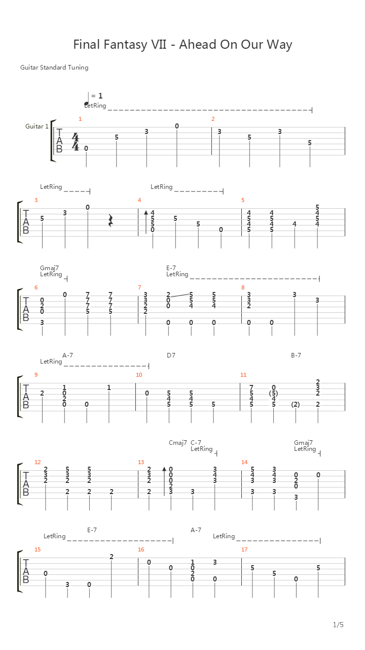 最终幻想7 - Ahead On Our Way(旅の途中で)吉他谱