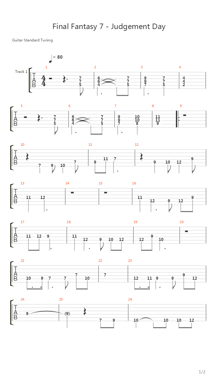 最终幻想7 - Judgement Day(最期の日)吉他谱