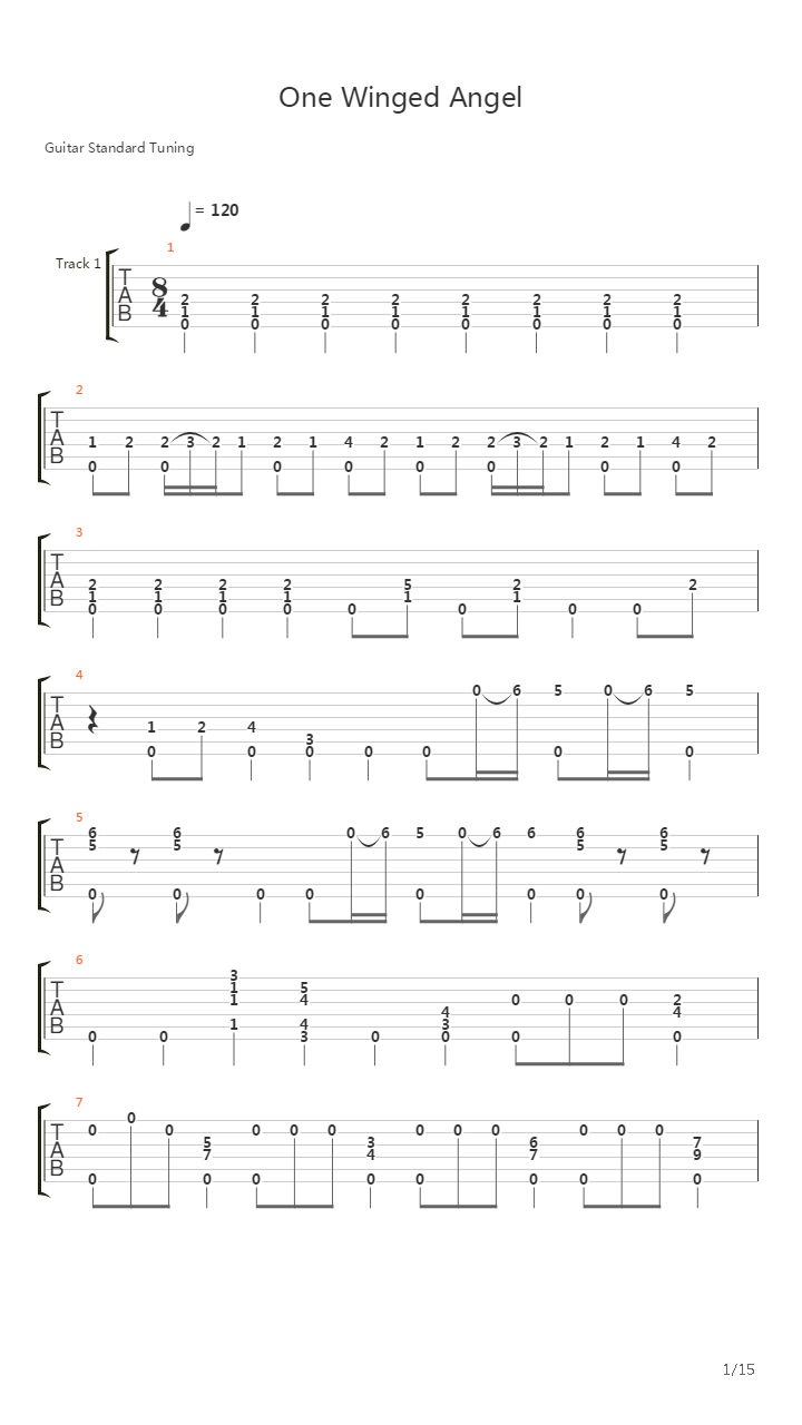 最终幻想7 - One Winged Angel(片翼の天使)吉他谱