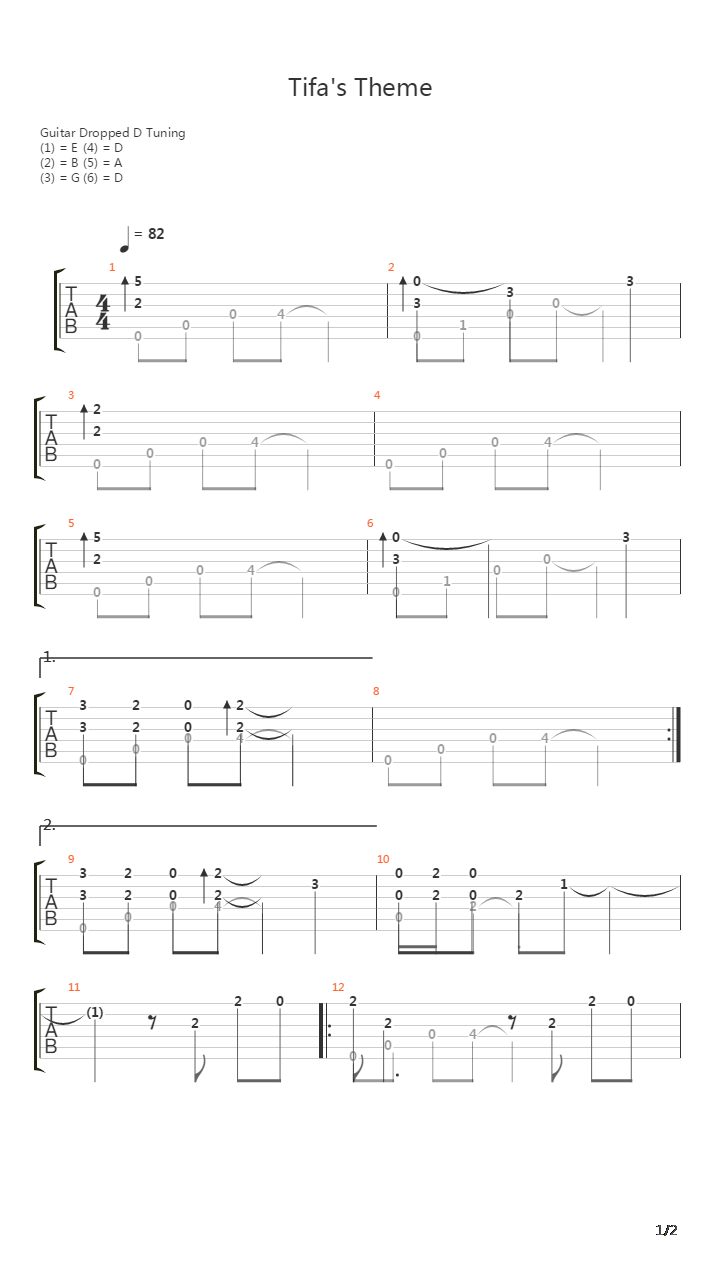 最终幻想7 - Tifa's Theme(ティファのテ-マ)吉他谱