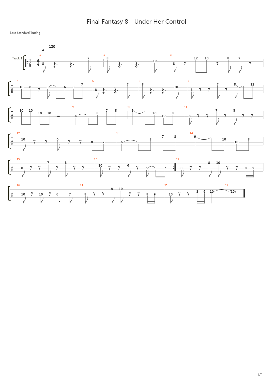 最终幻想8 - Under Her Control吉他谱