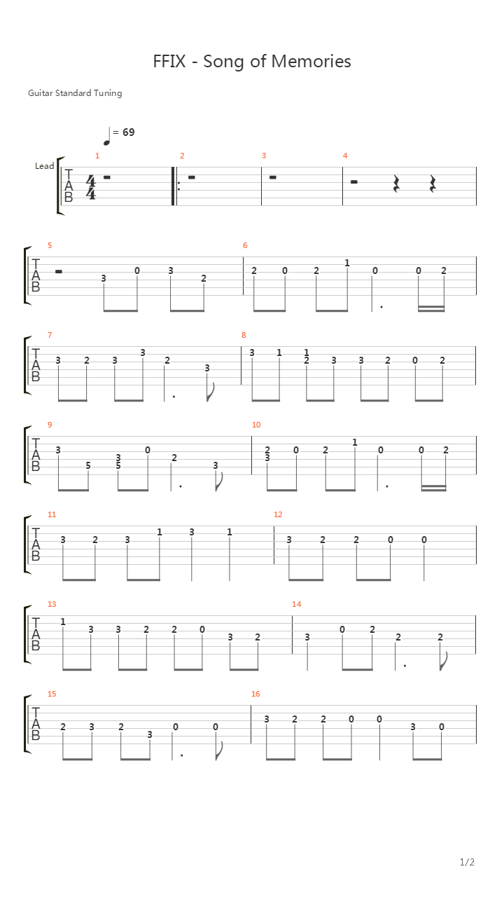 最终幻想9 - 记忆の歌(Song Of Memories)吉他谱