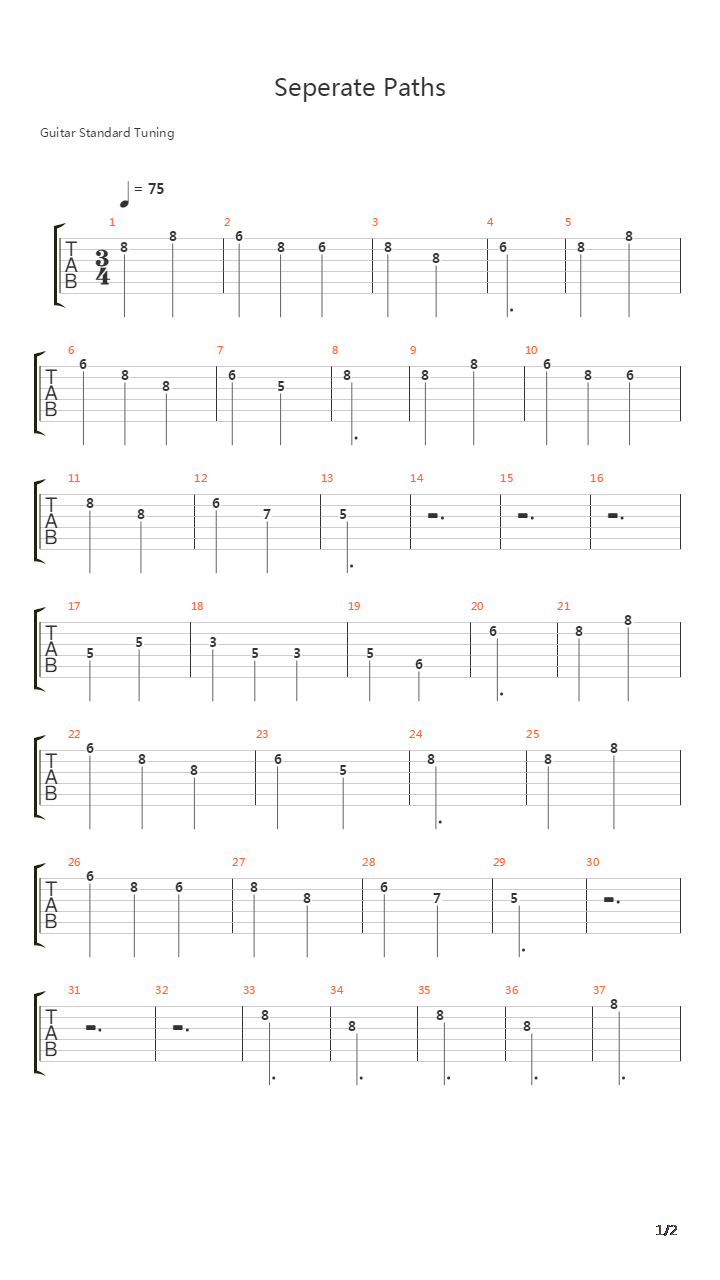 最终幻想13 - Separate Paths吉他谱