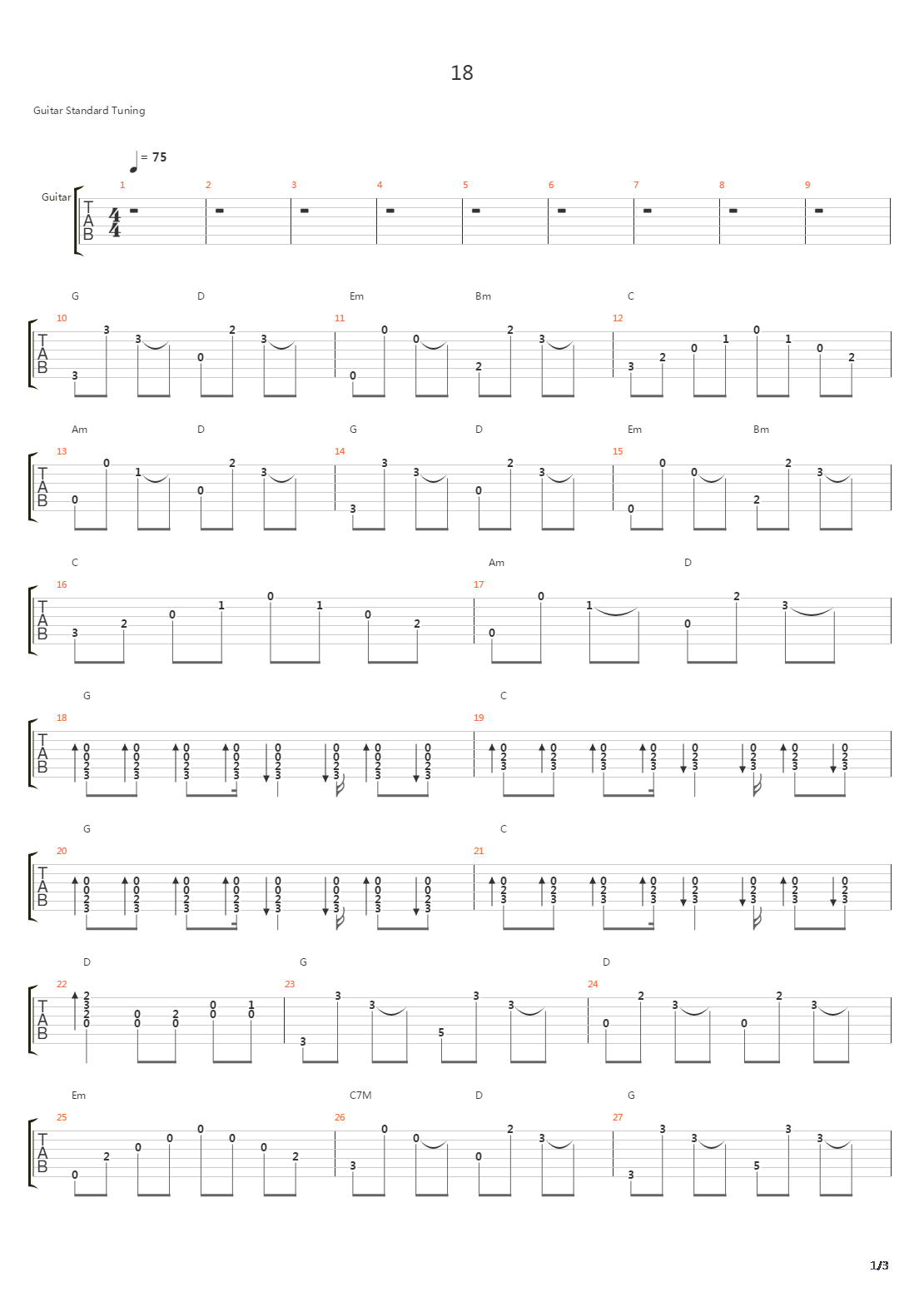 十八(18)吉他谱