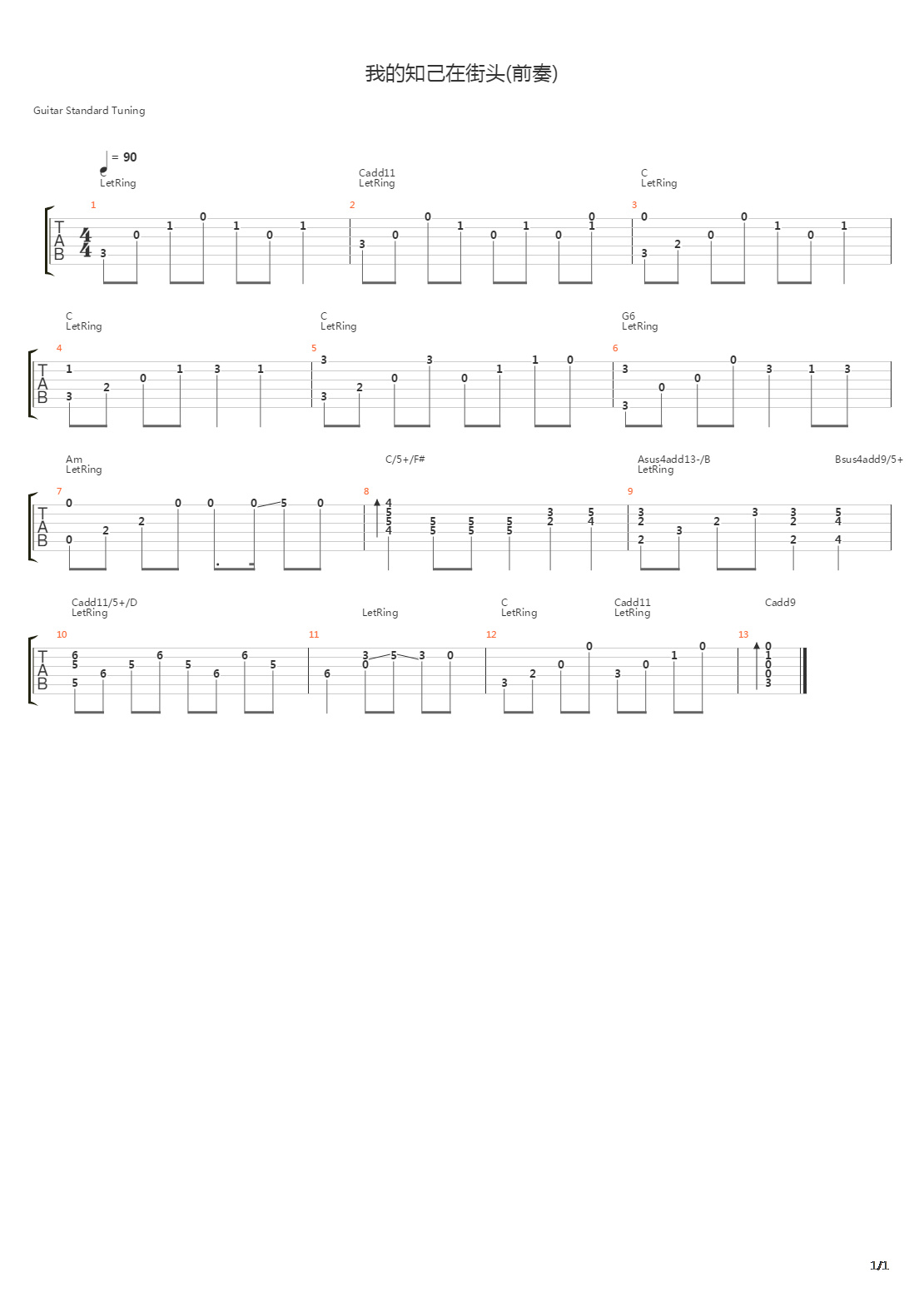 我的知己在街头吉他谱