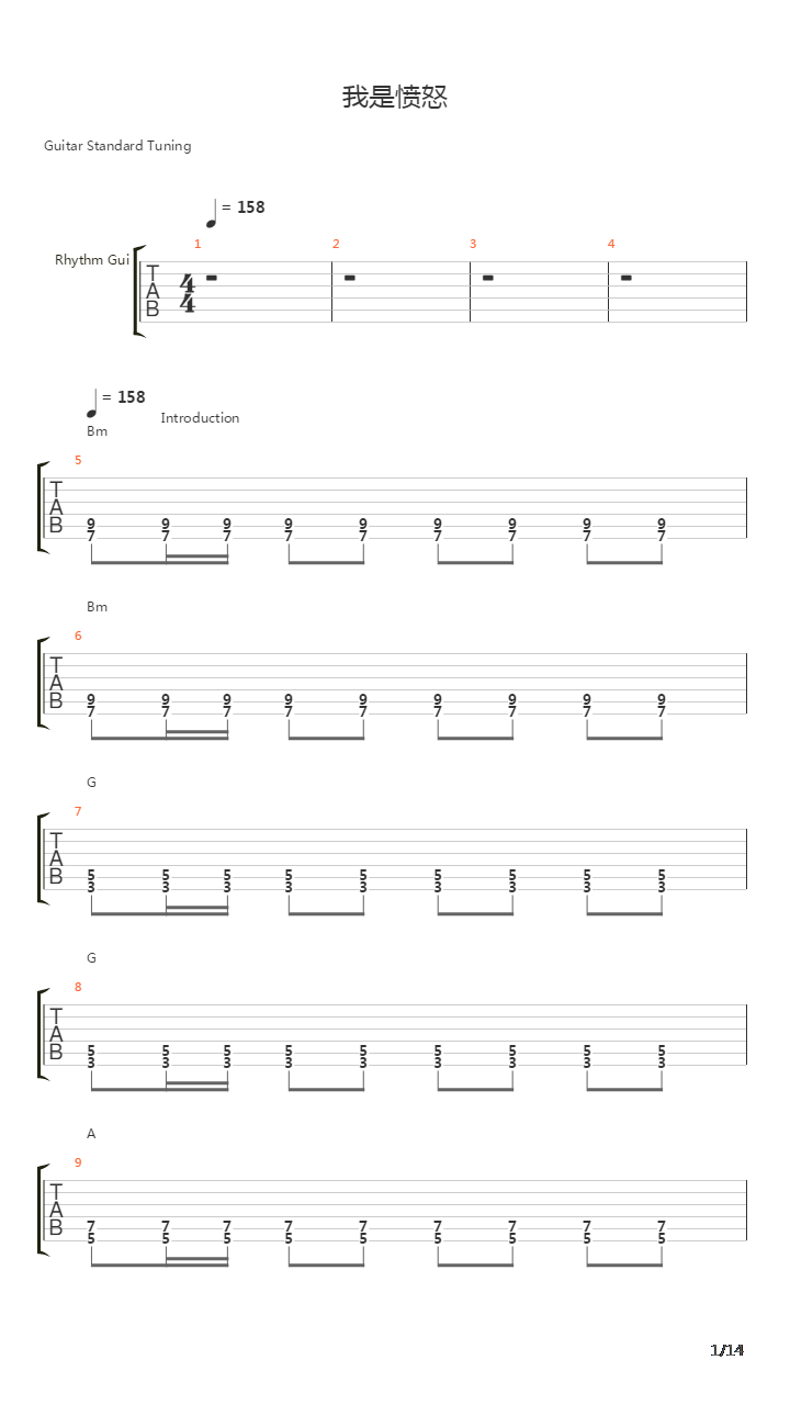 我是愤怒吉他谱