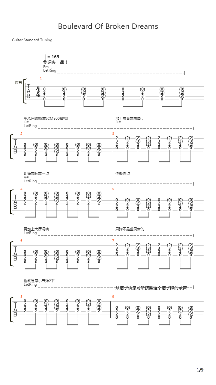 Boulevard Of Broken Dreams吉他谱