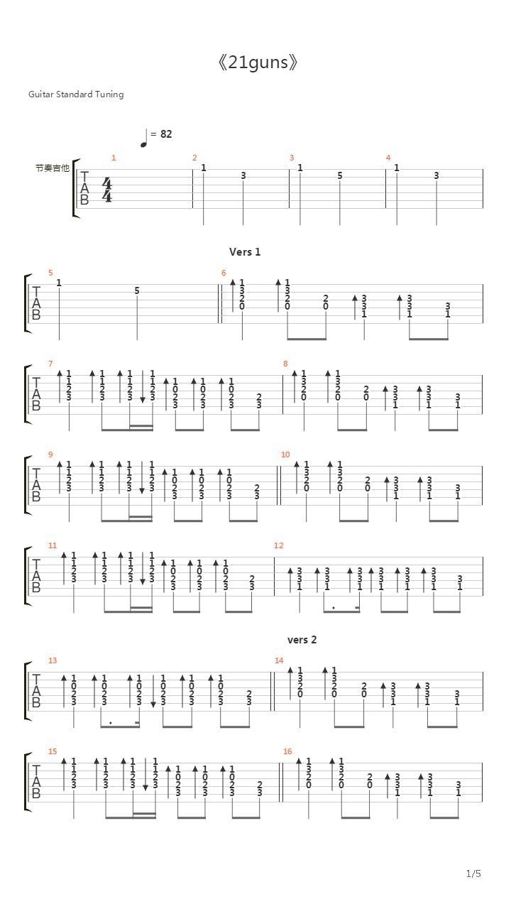 21 Guns吉他谱