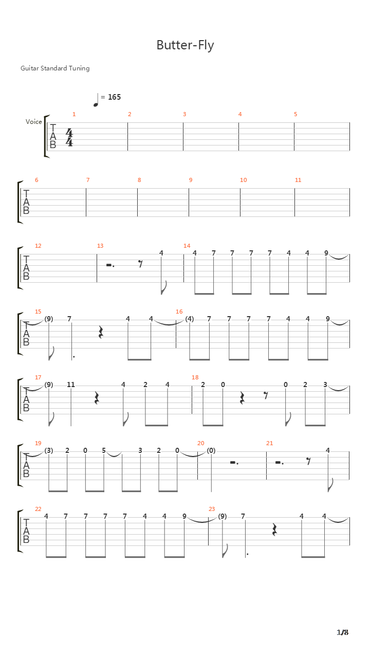 数码宝贝 OP - Butter Fly吉他谱