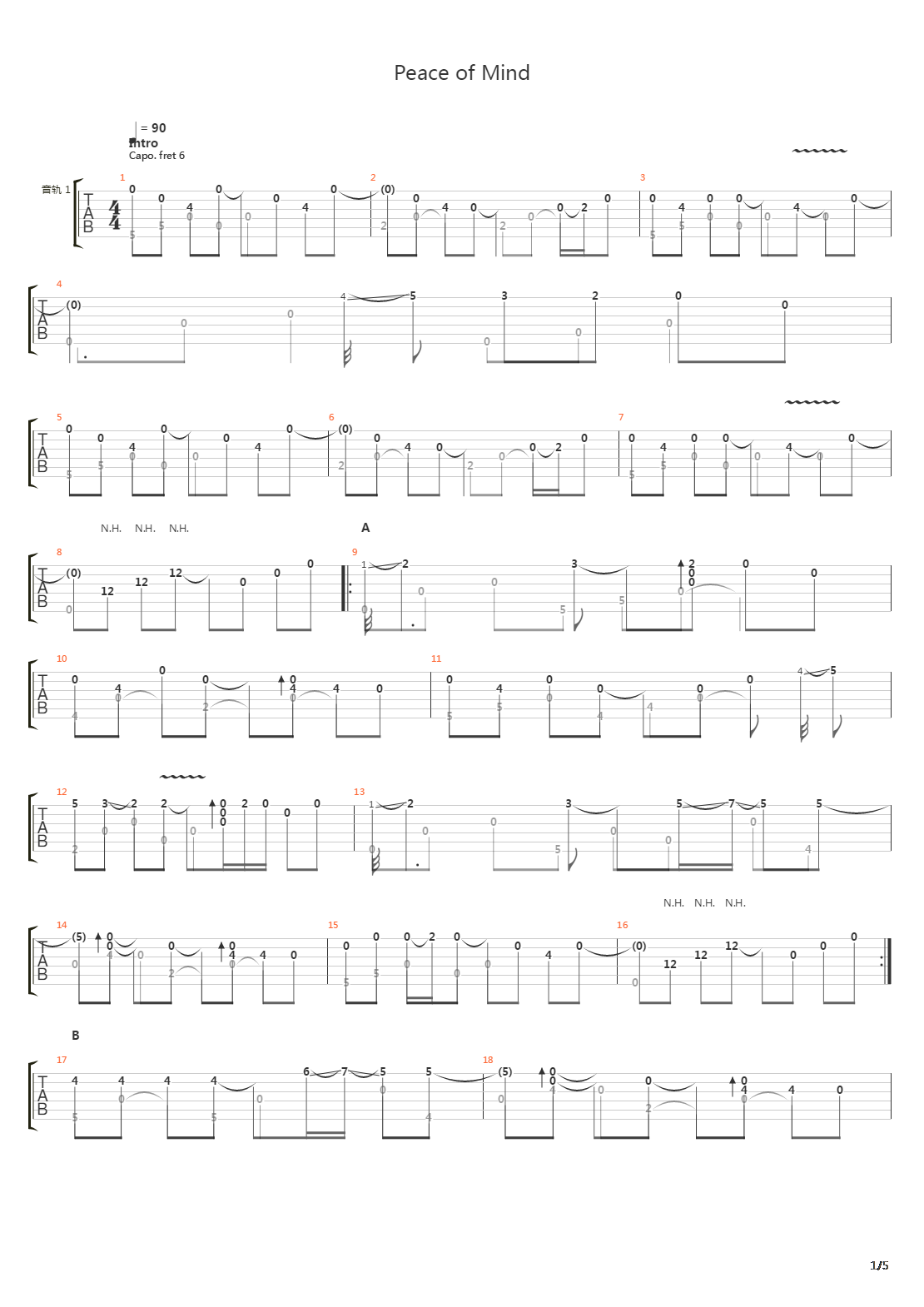 Peace of Mind吉他谱