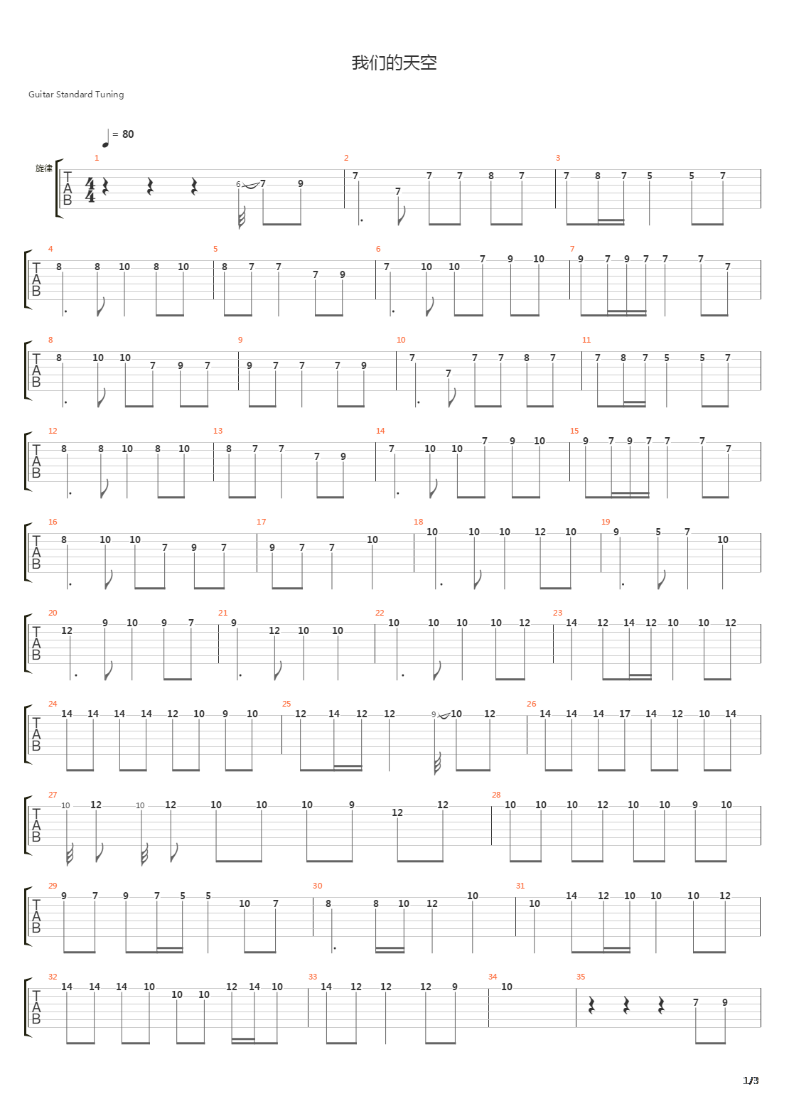 我们的天空(纪念家驹)吉他谱