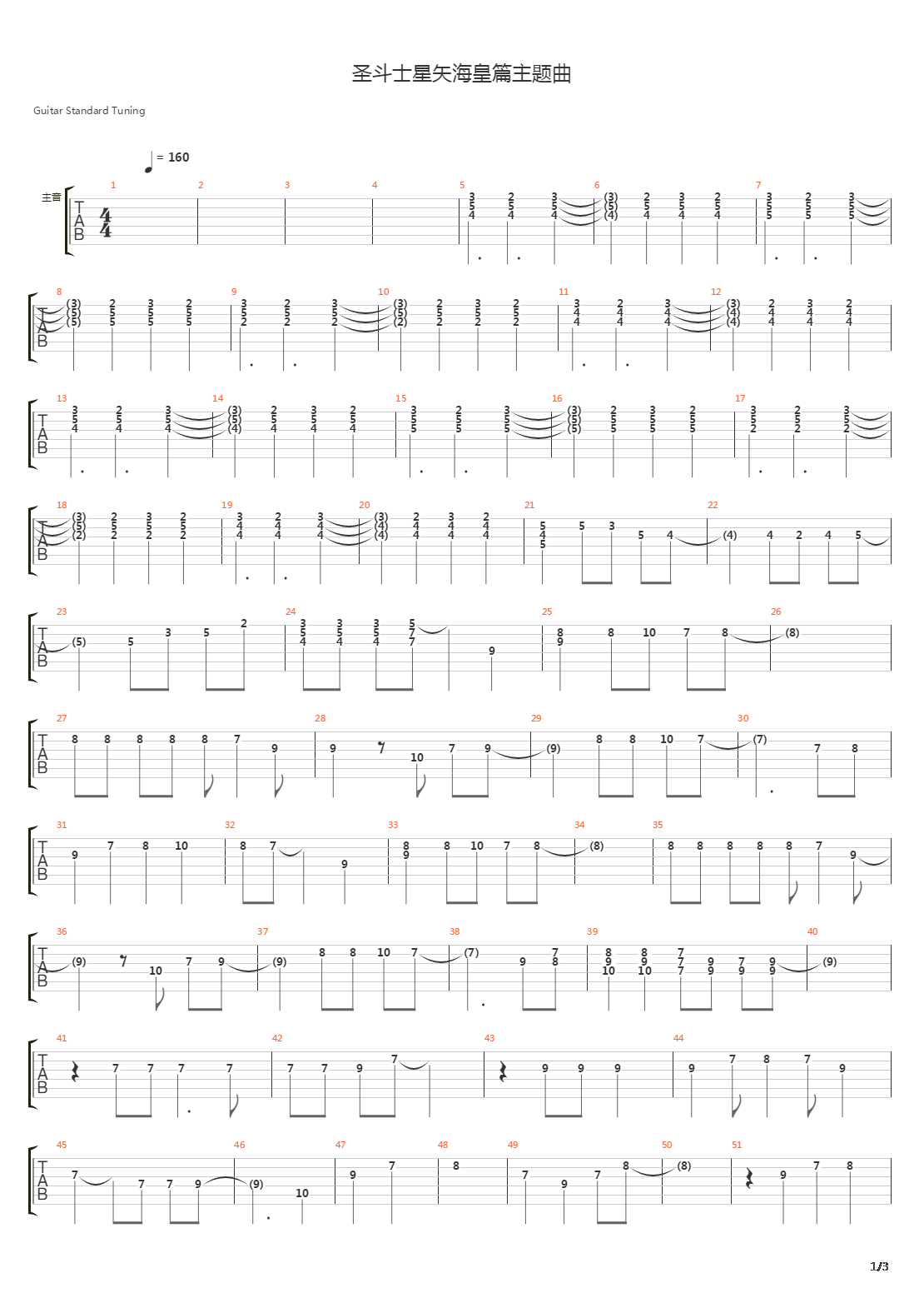 圣斗士星矢海皇篇 - 主题曲吉他谱
